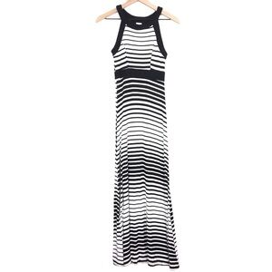 MONTEAU Maxi Dress Striped Fitted Minimalist Long Sleeveless Strappy Size Small